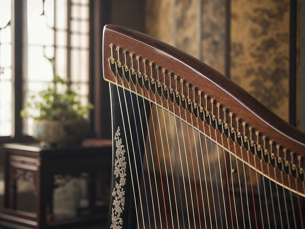 Konghou (Chinese Harp): Complete Overview, History and Learning Guide 6 Close-up of a konghou instrument and its strings