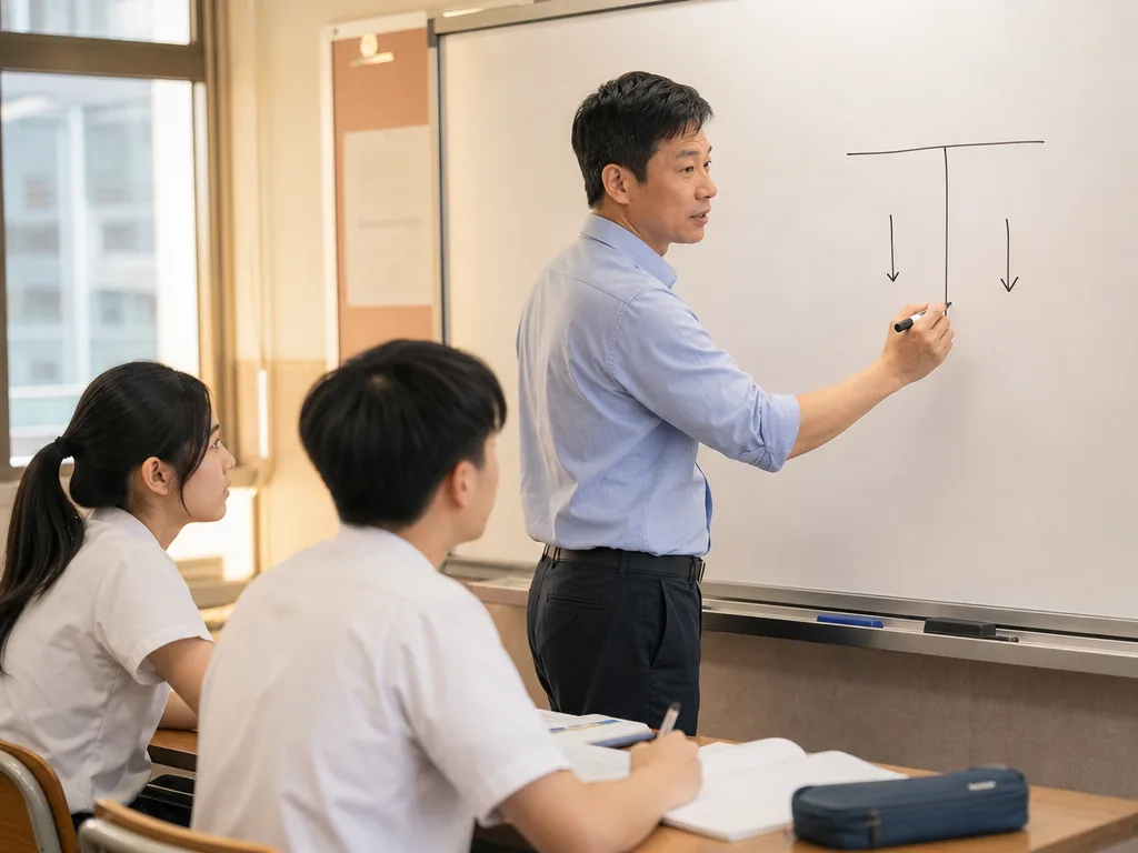 DSE企業、會計與財務概論課程範圍:複式記帳、期末調整與會計格式訓練 DSE企業、會計與財務概論課程範圍:老師在白板講解會計分錄的借貸方向