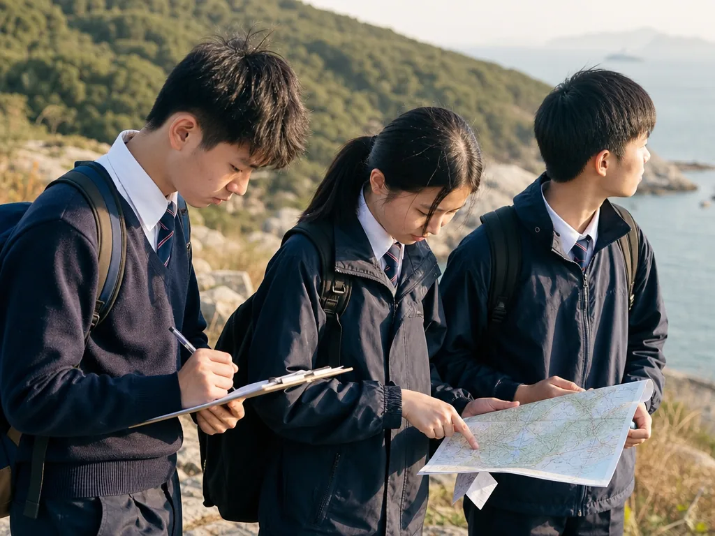 DSE地理科課程範圍：香港中學生在郊野進行實地考察，手持地圖與記錄板採集數據