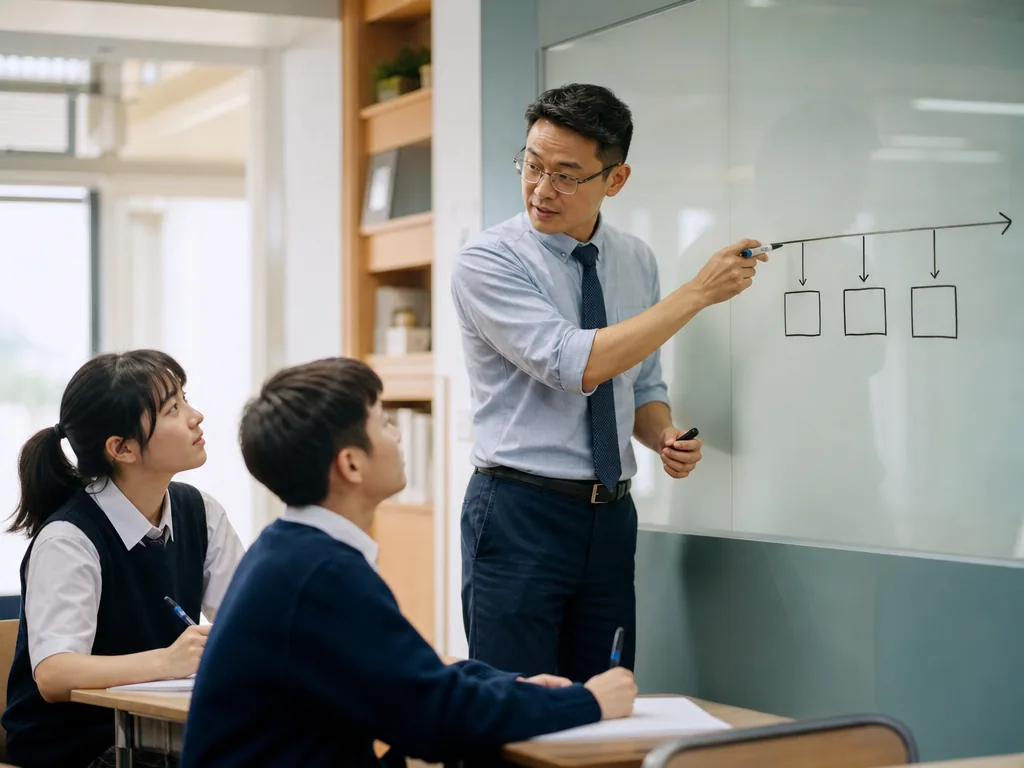 DSE歷史科課程範圍:兩大主題五大課題與試卷結構 DSE歷史科課程範圍:香港歷史科老師在白板以時間線與空白方格講解二十世紀史事