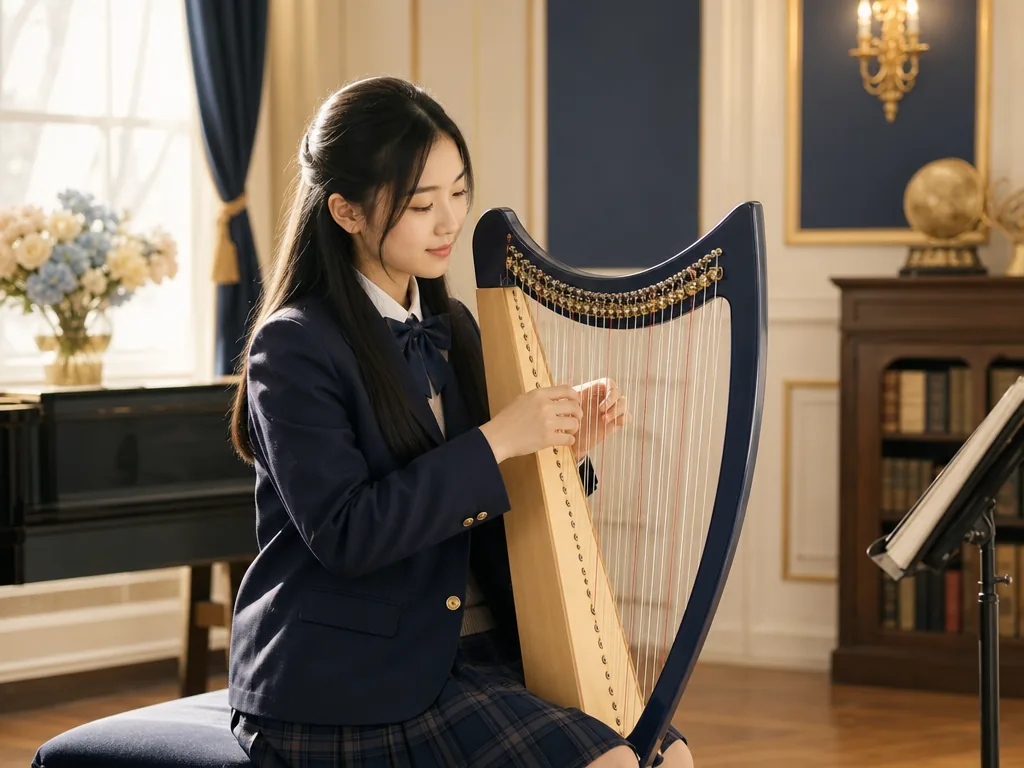学生弹奏竖琴