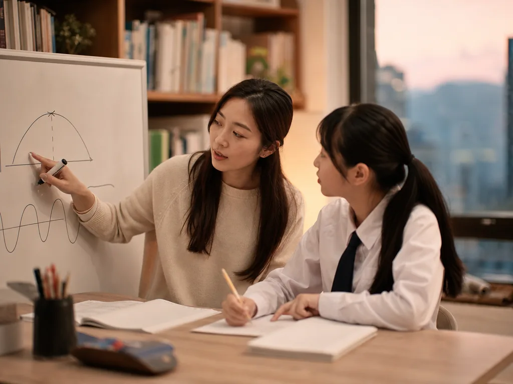 IB Physics tutor explaining projectile motion to a student