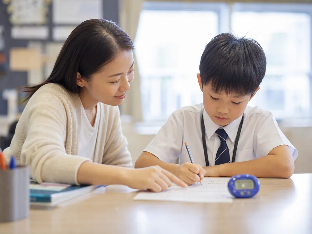 老师或家长指导学生操练TSA