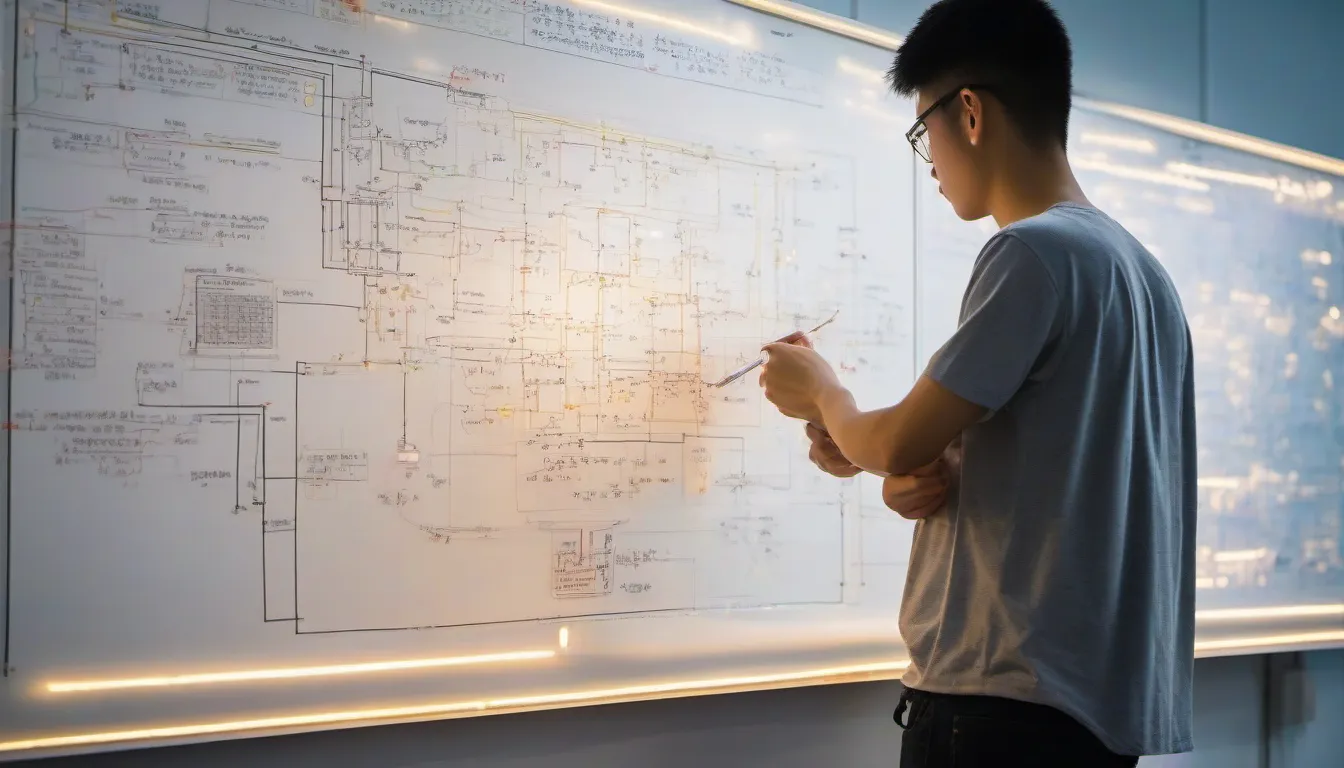 A-Level 電腦科學操卷方法+歷屆試題(Paper 3):資料結構、演算法、作業系統附答案 3 香港學生操卷 A-Level 電腦科學,白板上有進階電路與數據結構圖解