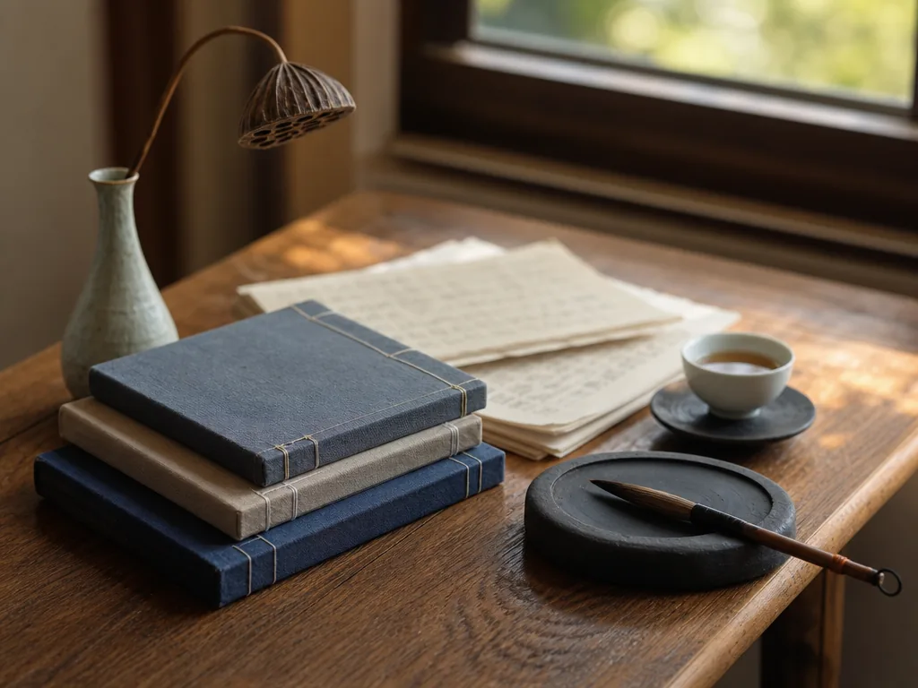 HKDSE Chinese Literature Mock Paper 2027 — Creative Writing Prompt with Model Essay, Appreciation Questions with Model Answers and Marking Scheme 3 HKDSE Chinese Literature mock paper: anthologies of classical Chinese literature, handwritten appreciation notes and a manuscript on a desk