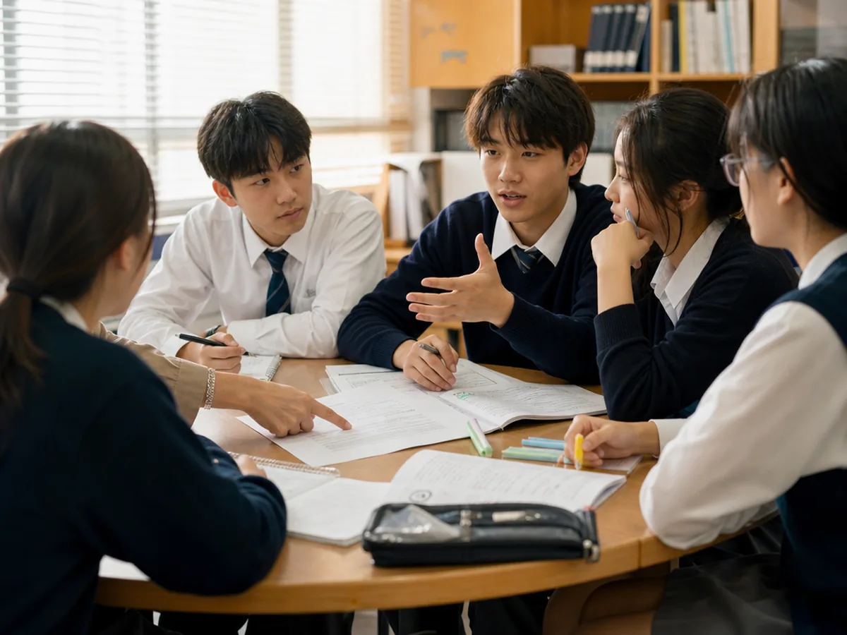 DSE 倫理與宗教 卷一「倫理學」模擬試題(2027 年考期)+模擬答案、評分準則 3 DSE 倫理與宗教卷一模擬試題:課室內學生圍坐討論倫理個案,桌上放有筆記與鉛筆