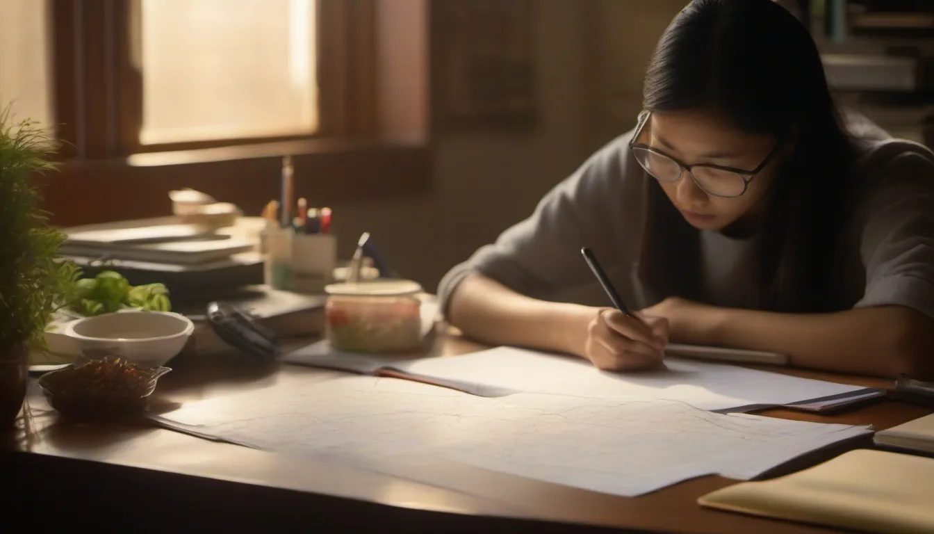 香港学生刷题 IGCSE 生物 Paper 3，桌上有标注细胞图与食物网