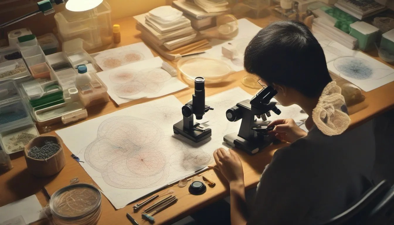 IGCSE Biology (0610) Paper 4 Mock: Cells, Enzymes, Photosynthesis, Genetics, Ecology 3 Hong Kong student studying biology with a microscope and cell diagrams