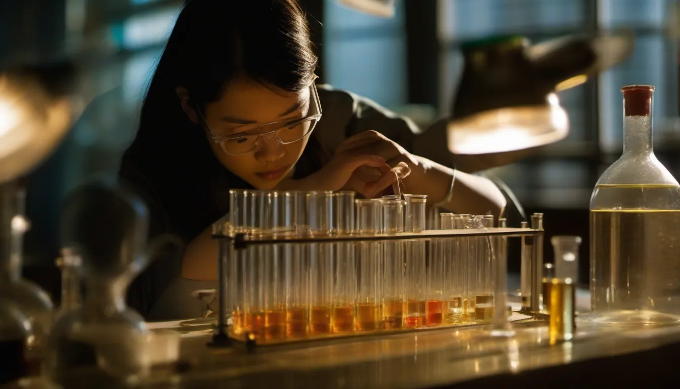 IGCSE Chemistry (0620) Paper 4 Mock: Moles, Concentration, Equations, Electrolysis, Bonding 3 Hong Kong student doing a chemistry experiment with test tubes and glassware