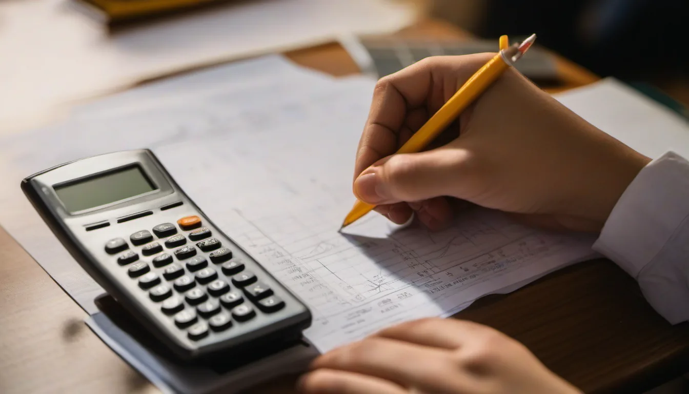 IB Maths AA SL Past Papers & Drilling (Paper 2): GDC Extended-Response Questions with Answers 3 International-school student drilling an IB Maths AA SL Paper 2 mock on a graphic display calculator, with a sketched curve and working paper on the desk
