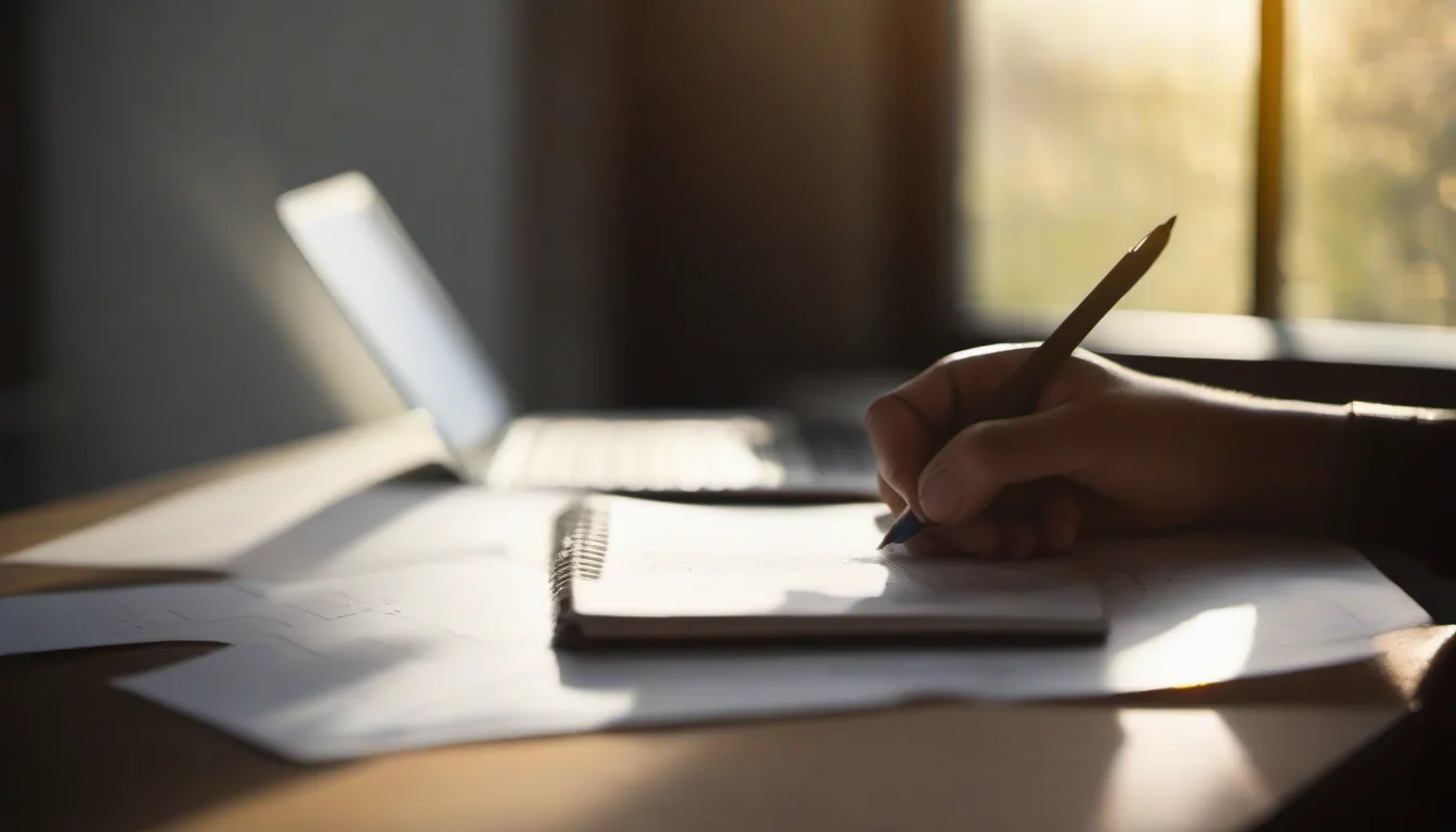 International-school student sketching a scatter plot in a notebook next to a laptop showing a data table while drilling an IB Maths AI SL Paper 2 mock