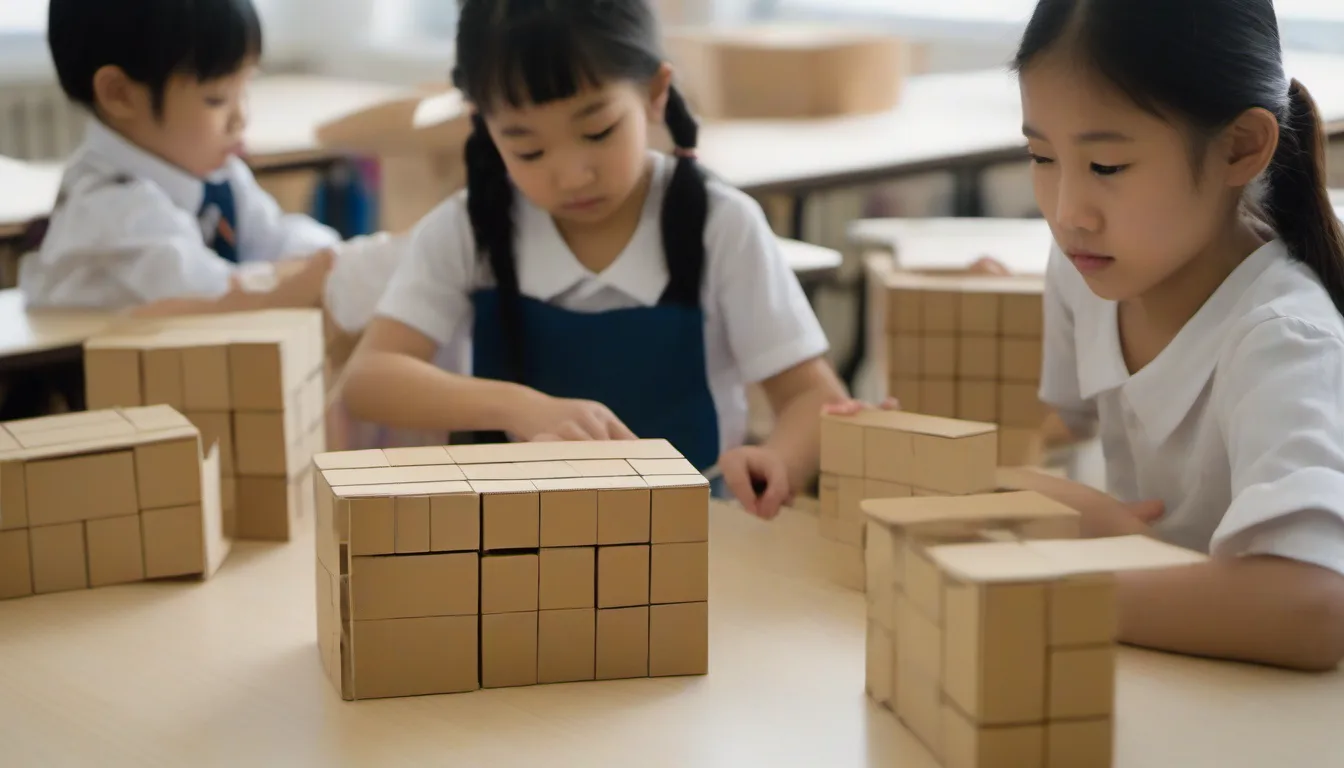 小五數學模擬卷(英文試題):聖保羅男女、拔萃、聖約瑟等名校小學通用,附答案與評分要點 3 小五學生在課室桌上用單位立方體砌出長方體,了解體積概念